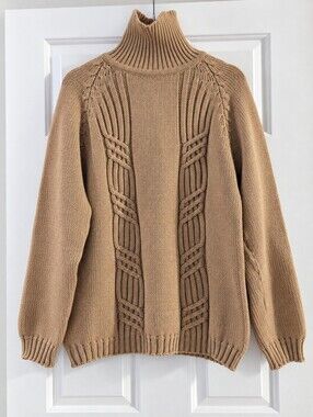Vintage 70s 80s WOLSEY Chunky Cable Knit Funnel Neck Sweater 100% Pure Wool S/M